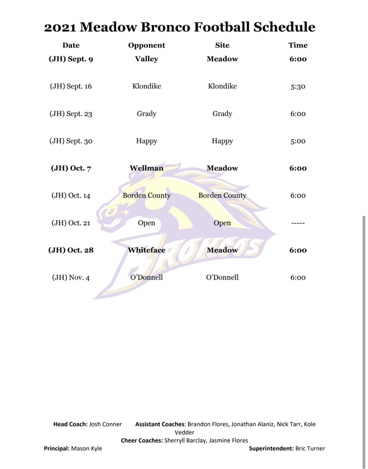 2021 JH Football schedule